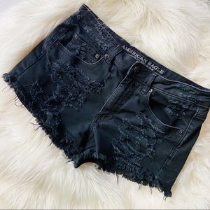 AE Distressed High Waist Black Denim Shorts